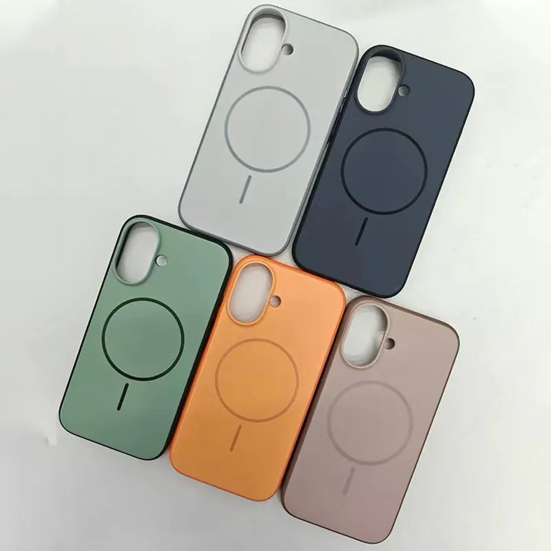 Blue frosted magnetic iPhone case with a dedicated AI camera button on the side.
