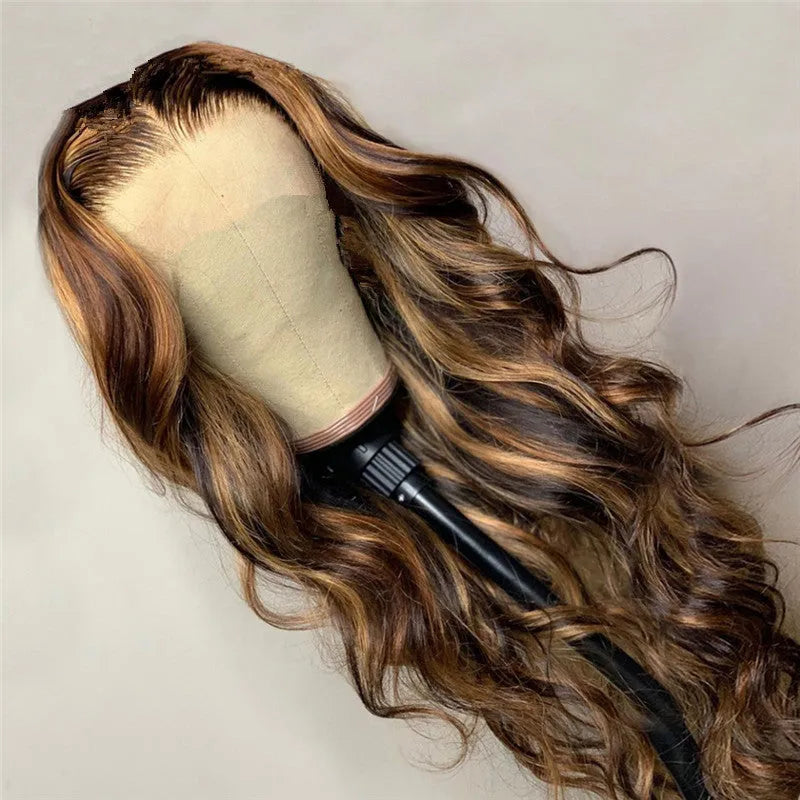 Women's fashion long curly high temperature wire chemical fibre wig with centre part and long bangs in picture colour