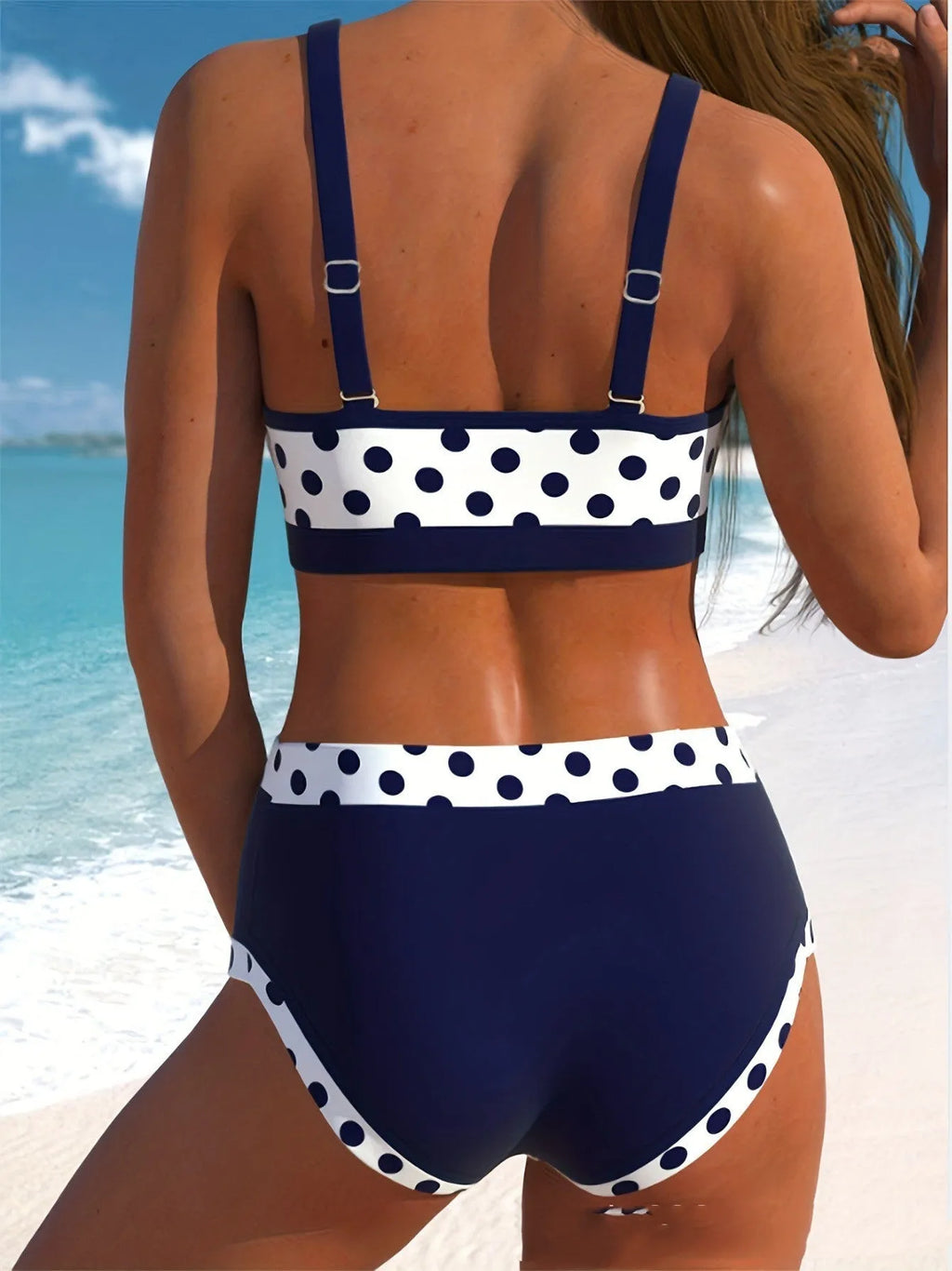 Women's small wave print polyester swimsuit with conservative brief-style bottoms