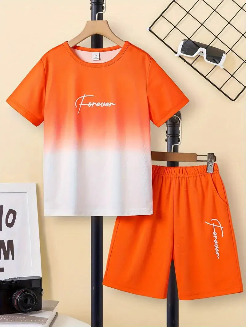 Boys' short sleeve cotton blend t-shirt and shorts set with animal pattern, available in multiple colours
