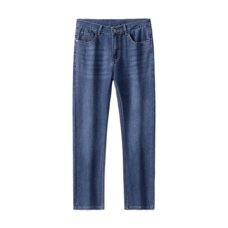 Men's Cotton Stretch Denim Casual Long Pants Straight Type Business Trousers 707 Blue Blue Gray Sizes 29-40