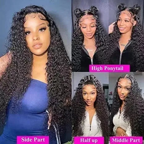 Fluffy big wave half headgear wig in a dark colour with long curly hair and side bangs