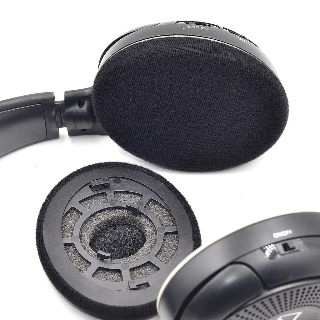 Replacement velvet earmuff cushions with snap-on sponge tips for SENHAI Sennheiser RS 120 headphones