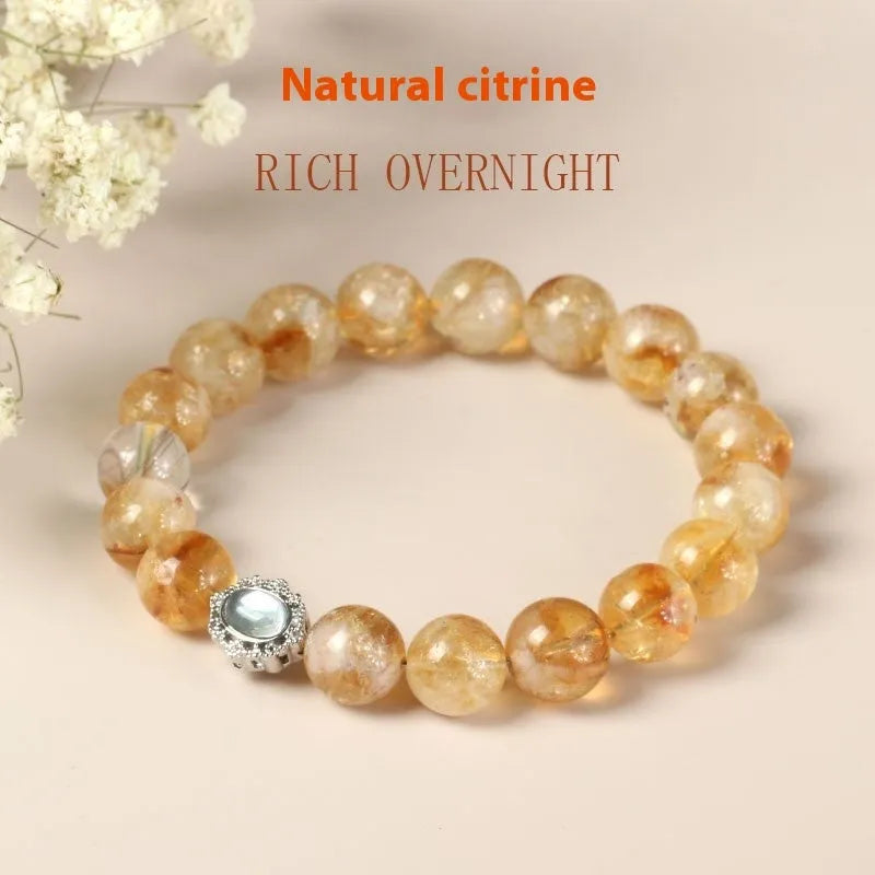 Geometric citrine crystal bracelet with 10mm beads and jewellery box