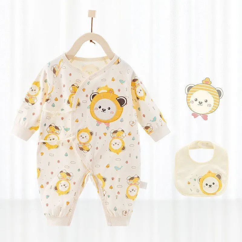 Baby one-piece cotton romper in white with short sleeves, suitable for newborns up to 66cm
