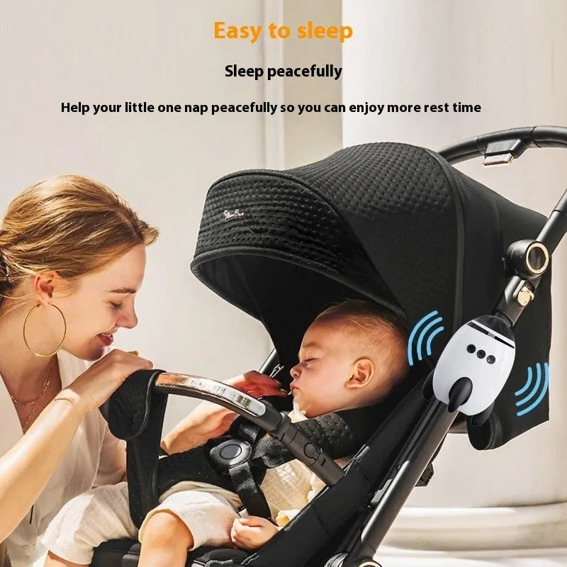 White ABS plastic baby stroller shaking device with Bluetooth connectivity for infant calming