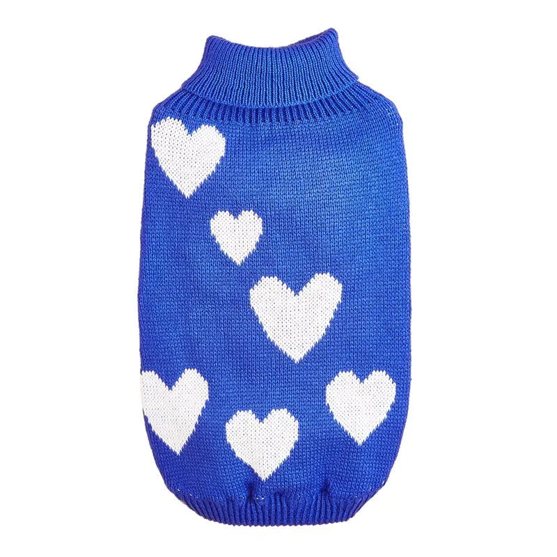 Pink knitted acrylic dog sweater for Valentine's Day, size M, on a small dog
