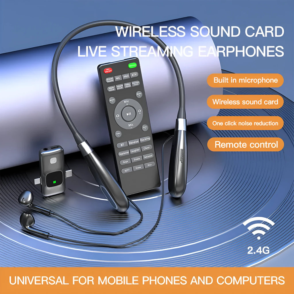 E8 wireless microphone headset sound card integrated in neck-hanging style for live streaming
