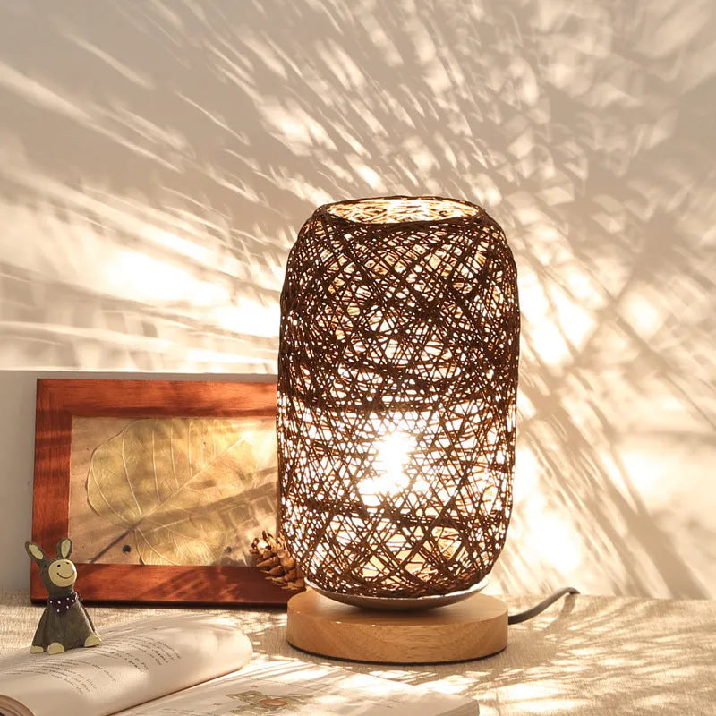 Dimmable LED Night Light Table Lamp Bedroom Bedside Decoration Wooden Twine Vine Bal Warm Light Beige Brown Optic Linen Lampshade Remote Control Touch Switch Rechargeable Pastoral Style