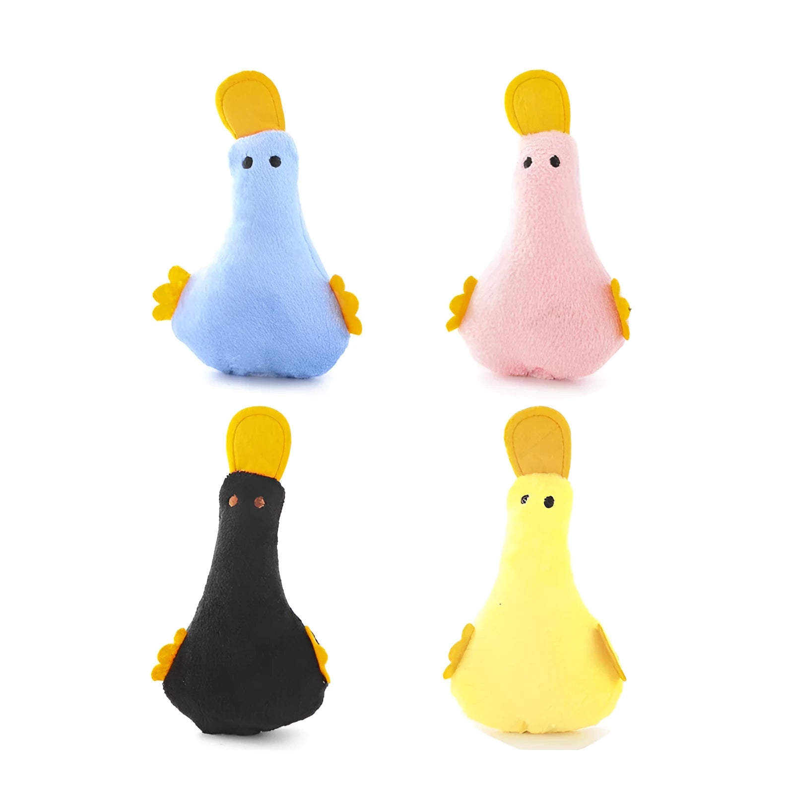 Yellow duck plush pet toy with catnip filling and rattle sound for cats and dogs