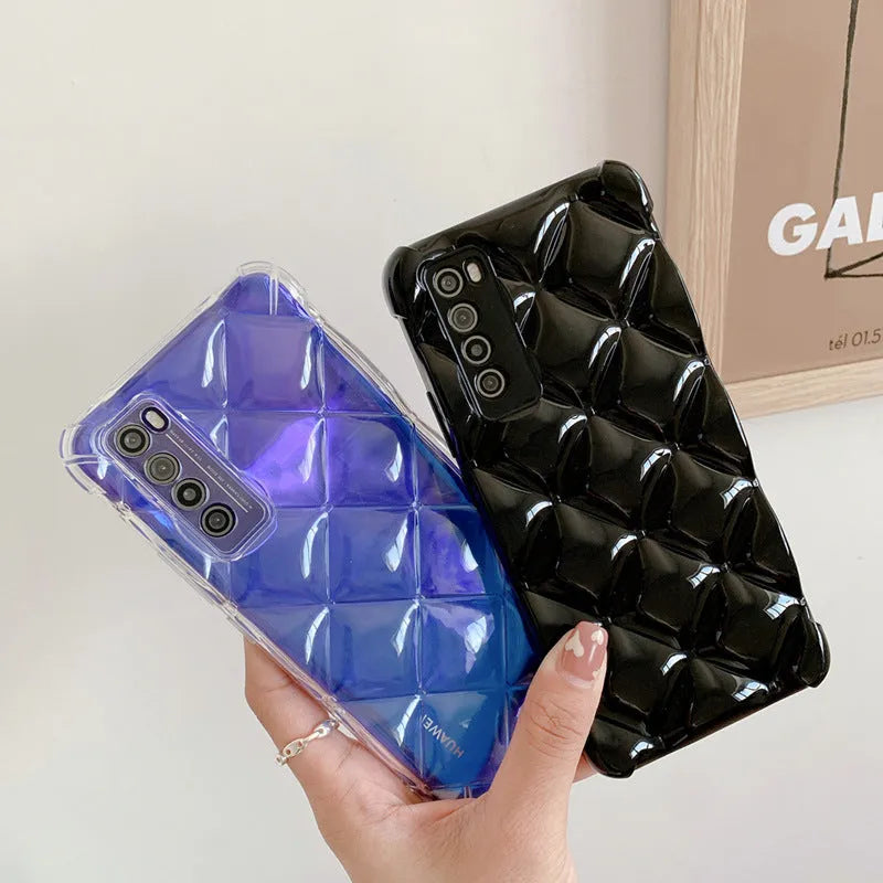 Silicone diamond phone case for Huawei models in black, green, pink and white colours