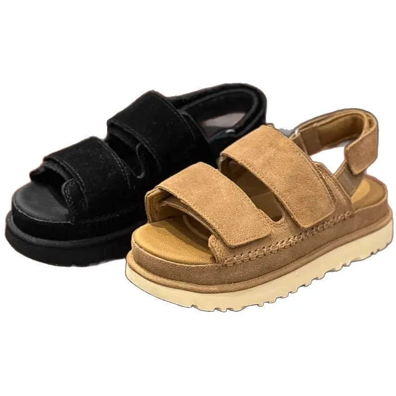 Women's plus size maroon peep toe platform sandals with Velcro straps and a round toe