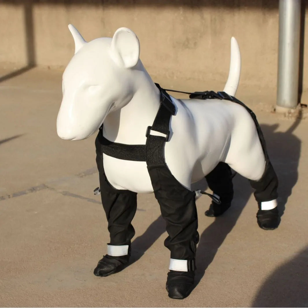 Black polyester dog shoes with non-slip soles for waterproof paw protection
