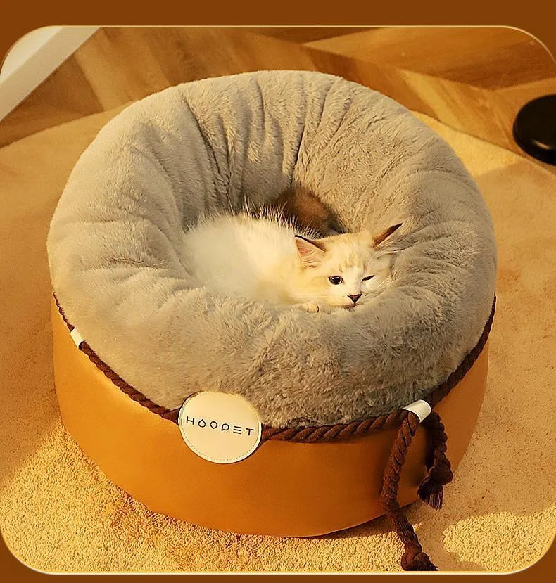 Closed solid colour warm yellow cat nest S size 45x45x25cm with thickened down filling polyester and cotton for pets up to 7kg