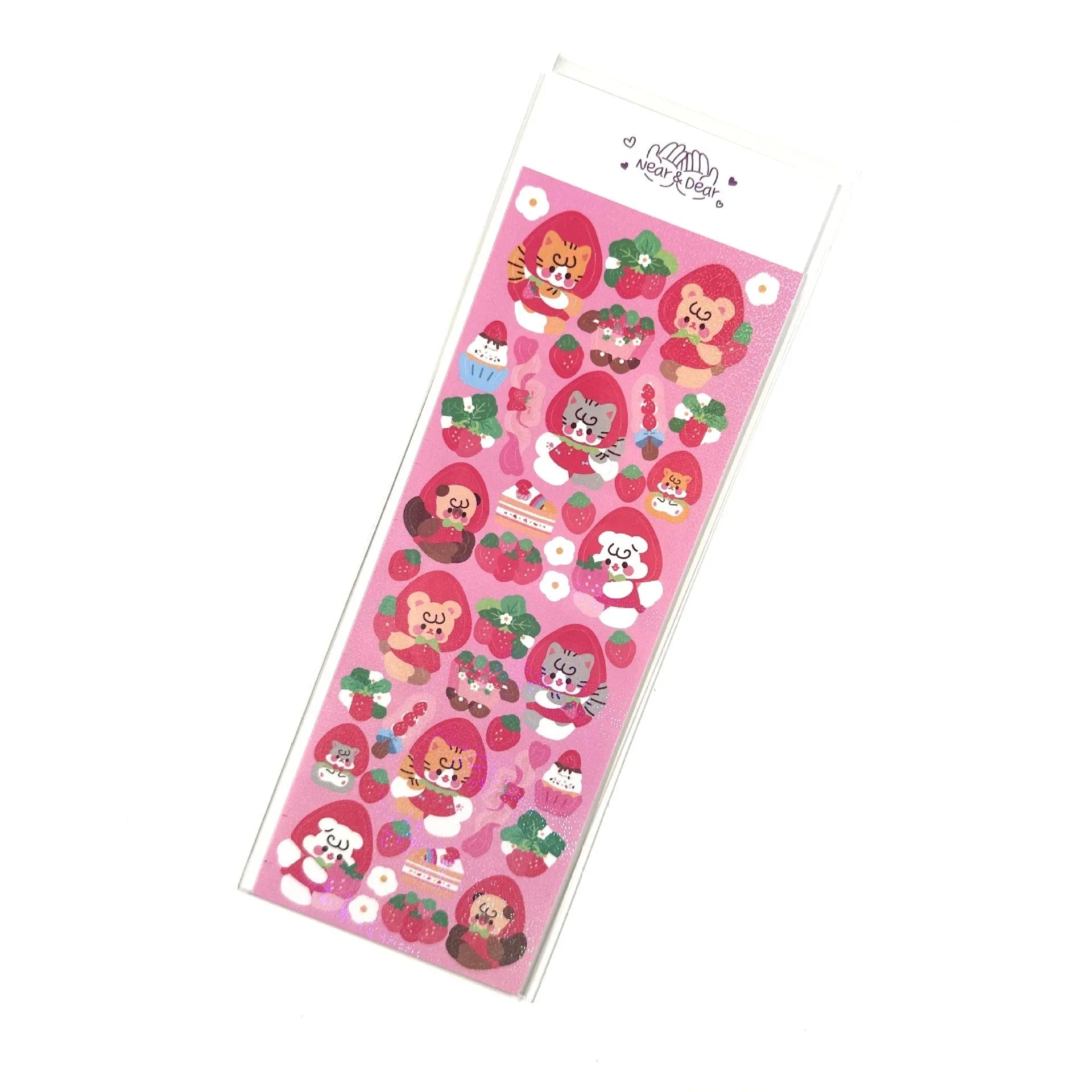 Cartoon animal PET sticker sheet in Korean style with 6.5 x 17.5cm size, black angel colour theme