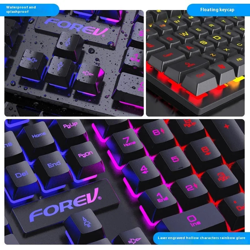 Black 104-key mechanical gaming keyboard with backlighting on desktop