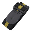 Woven striped crossbody guitar strap shown in multiple colours including army green, dark blue, red, white, and yellow.