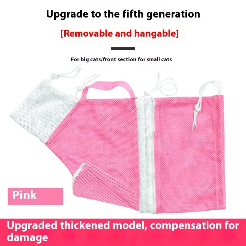 Upgraded fifth-generation cat grooming bag in grey white, green white, or pink white scratch-resistant fabric