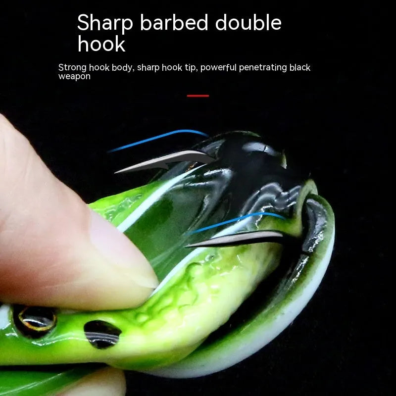 Bionic thunder frog snake head fishing lure with double hooks in grass green colour