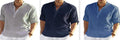 Men's solid colour long sleeve shirt with a stand collar, made from a cotton and linen blend fabric.