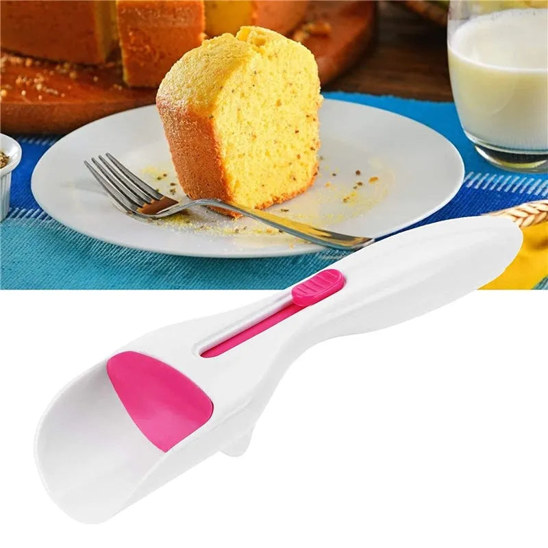Photo colour cake batter scoop with push lever, 19.5cm ABS TPE construction, standing on leg rests