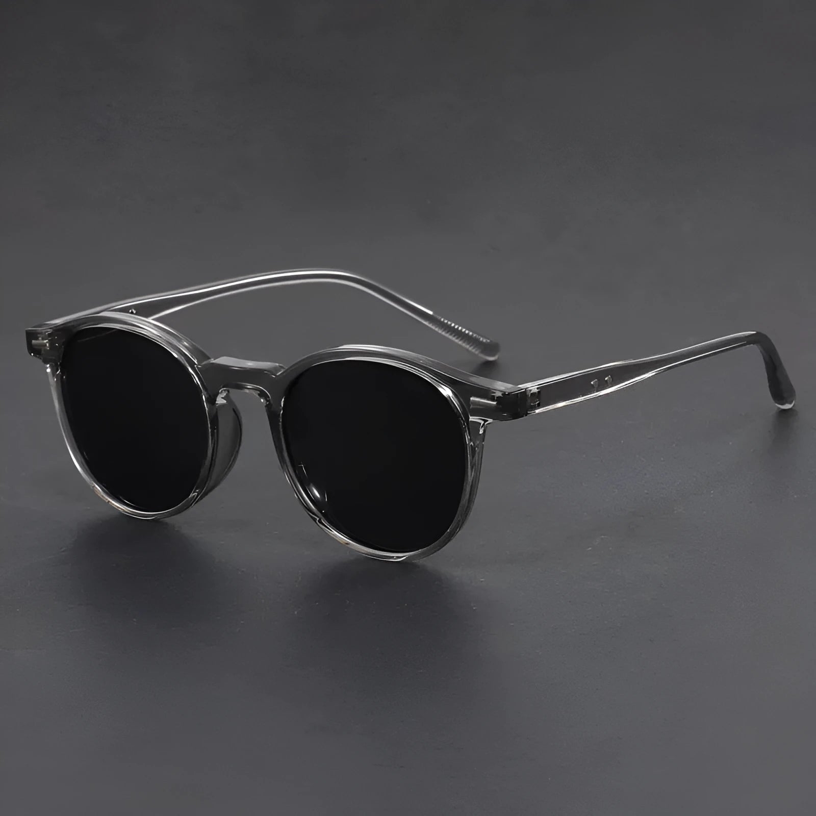 Retro sunglasses with round frame and polarised grey lenses in multiple colour options
