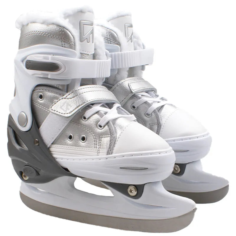 Men and women unisex simple warm ice skates with cold-proof leather upper in black colour