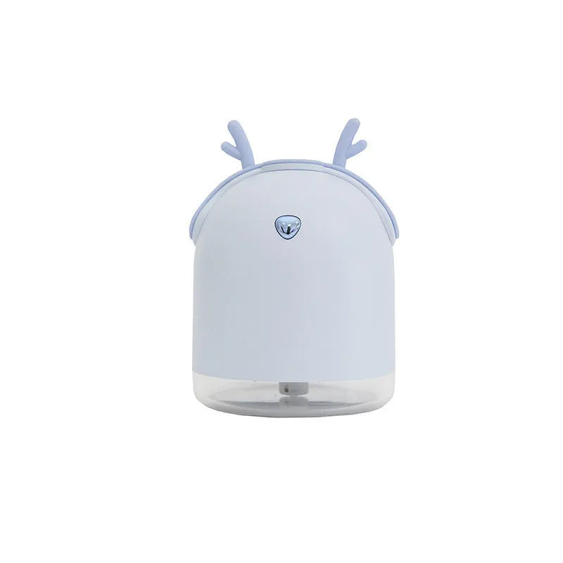 USB ultrasonic micron atomisation humidifier in pink, compact size, with single fog outlet and built-in light