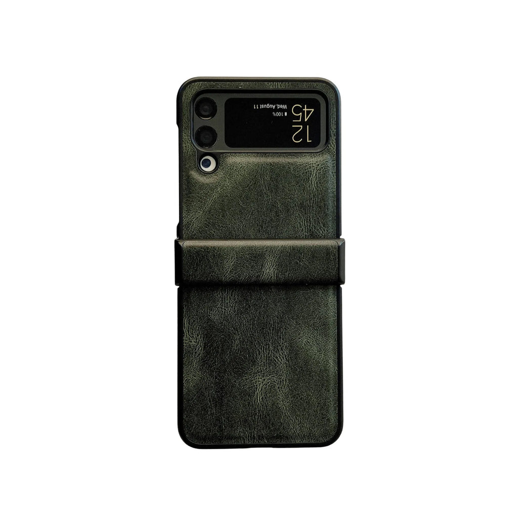 Leather back cover case for Samsung Z Flip3 Z Flip4 Z Flip5 in black PC material