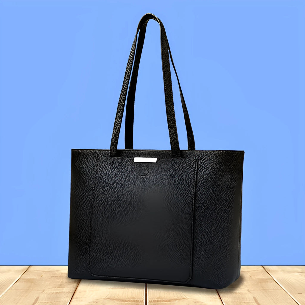 Genuine leather tote bag women's large capacity shoulder bag horizontal square black