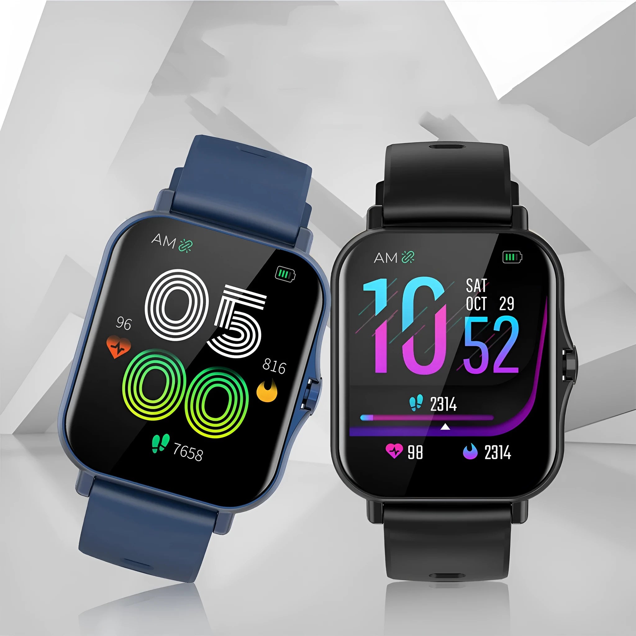 W10 smart watch displaying heart rate and blood pressure metrics on 1.75-inch curved touch screen