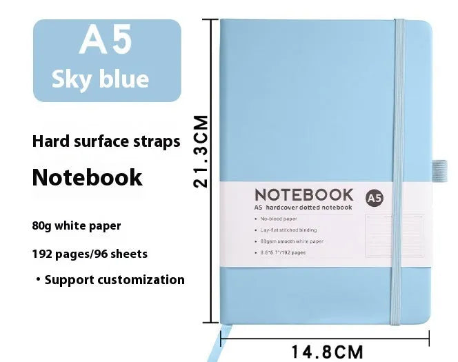 A5 PU leather strap notebook with horizontal lines available in marble and skin-feeling colours like black, blue, and gold