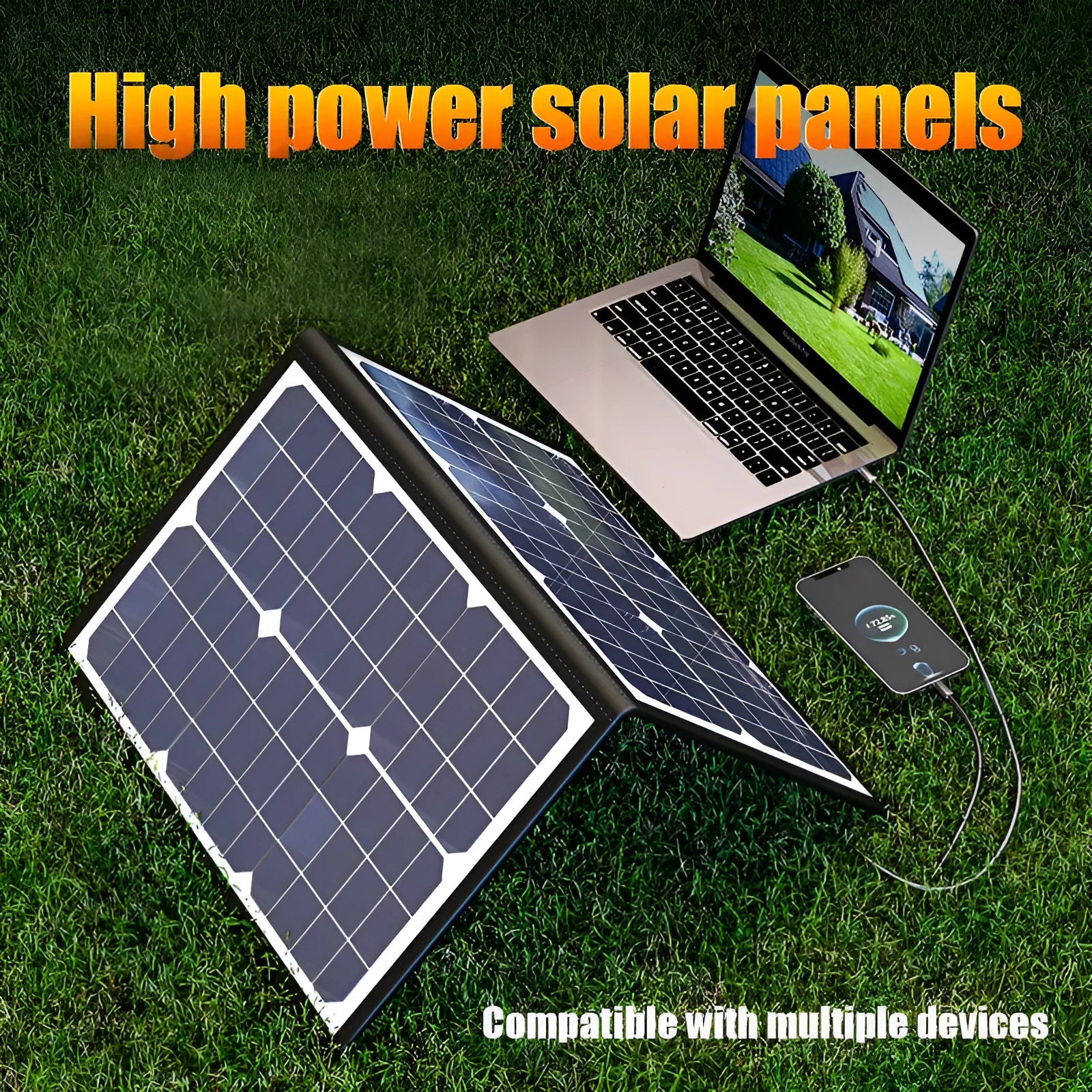 Black 40W single crystal folding solar panel bag shown folded to compact size