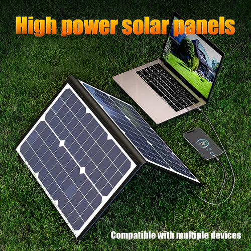 Black 40W single crystal folding solar panel bag shown folded to compact size
