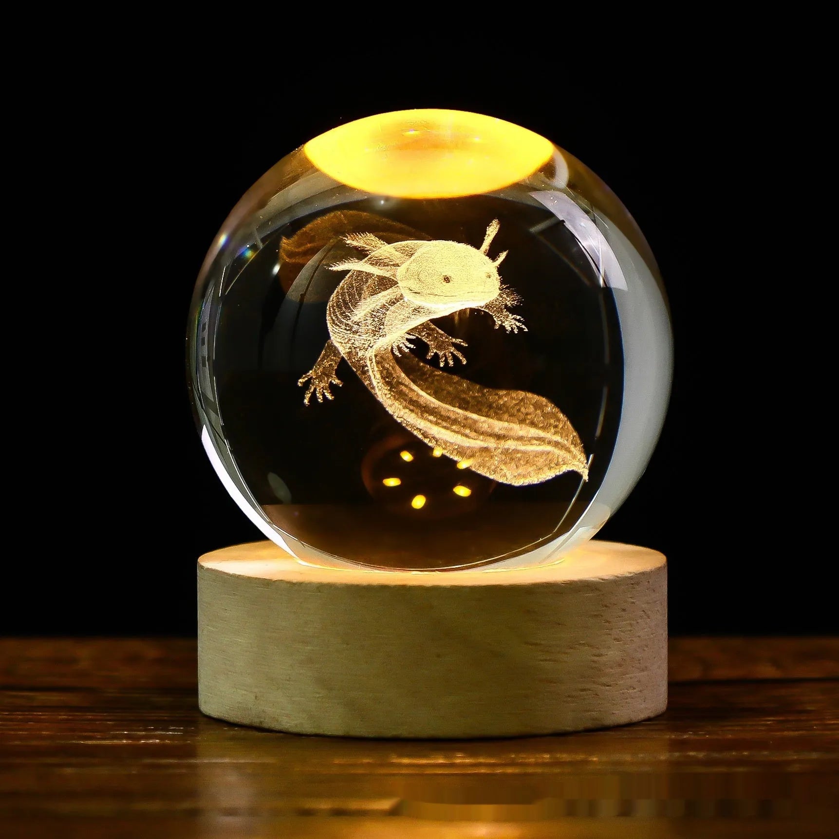 3D crystal ball night lamp with starry sky planets and moon projection on wooden base