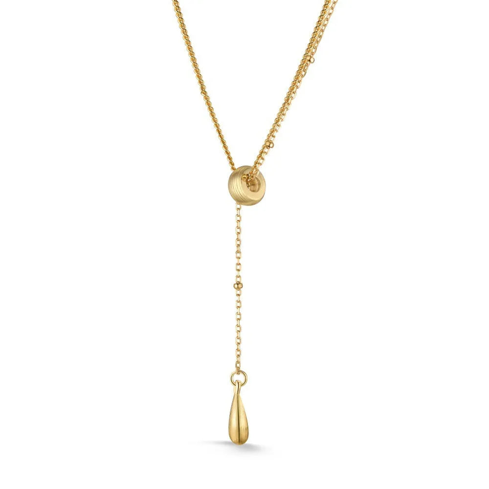 Gold 925 sterling silver double-layer clavicle chain necklace with water droplet motif