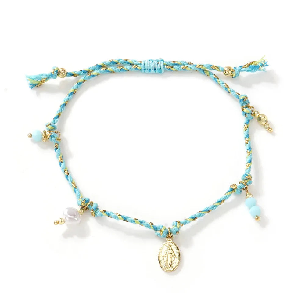 Colourful hand-woven braided rope bracelet with carrying tag in ethnic style for women