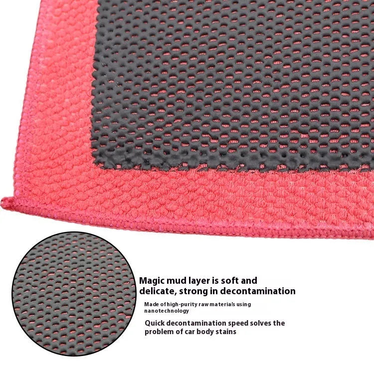 Red car cleaning cloth with microfibre and volcanic mud 30x30cm