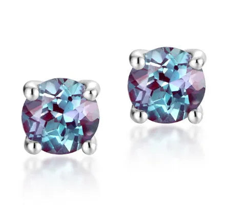 925 silver geometric stud earrings with cultivated Alexandrite stone and round elements