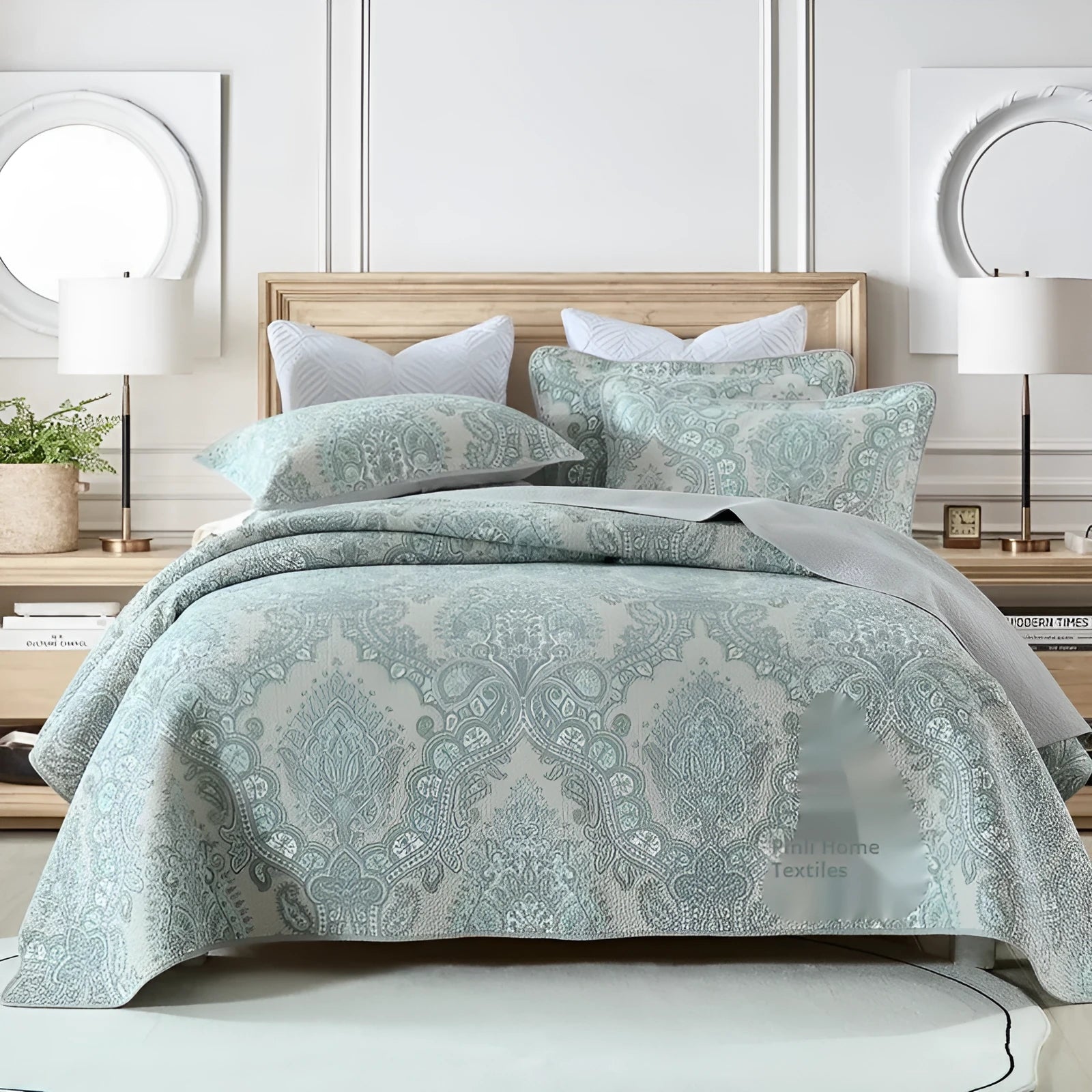 Pure cotton bedspread three-piece set with geometric pattern for 1.8 metre bed