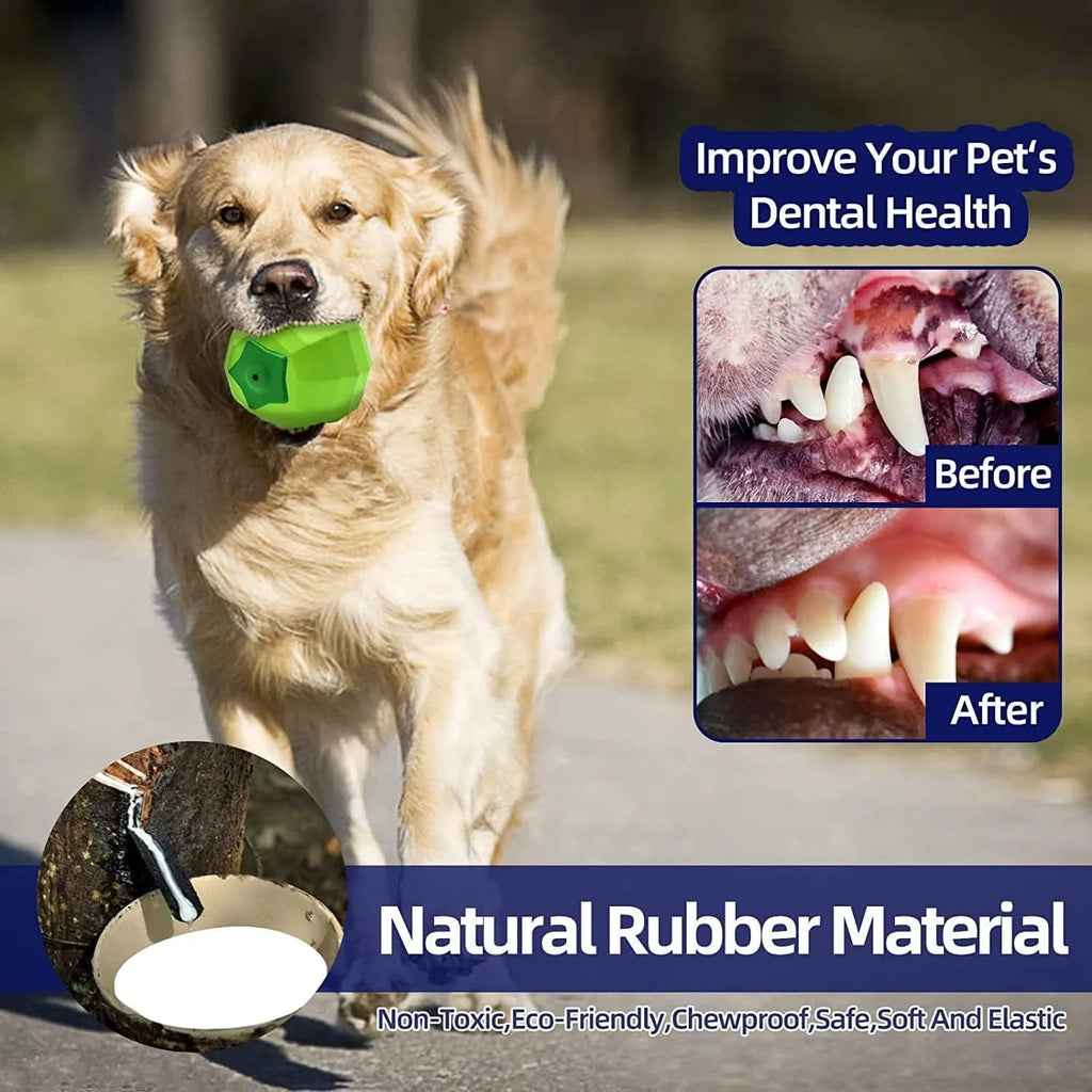Green natural rubber squeaky dog ball toy for large breed aggressive chewers