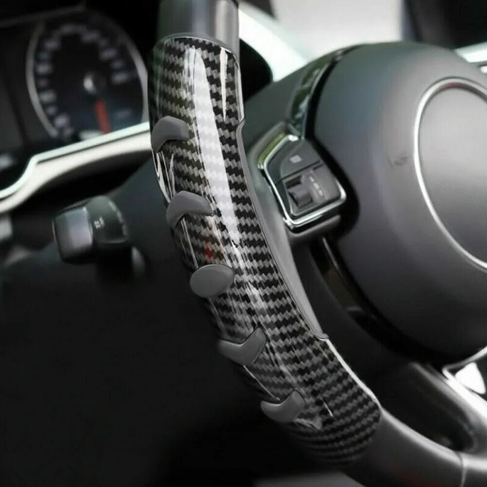 Carbon fibre black fibre steering wheel anti-slip sleeve showing 38cm diameter