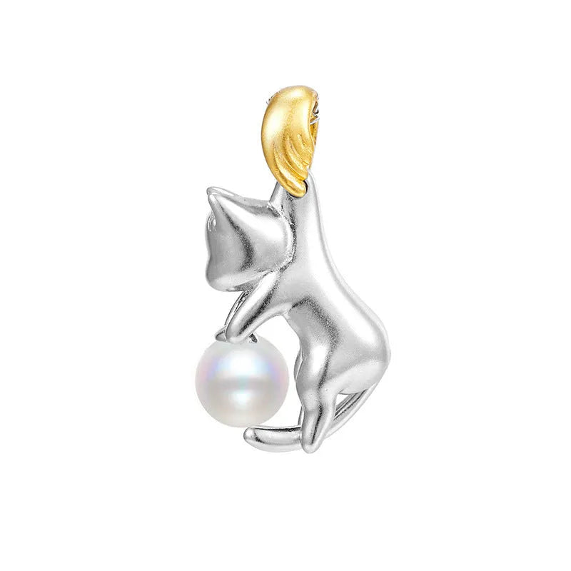 925 sterling silver cat charm clavicle necklace with an electroplated finish.