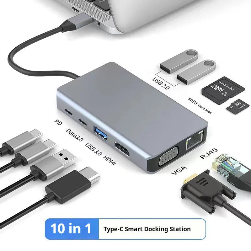 USB-C 7-in-1 expansion dock with HDMI port, USB 3.0 ports, and 15cm cable for laptop connectivity