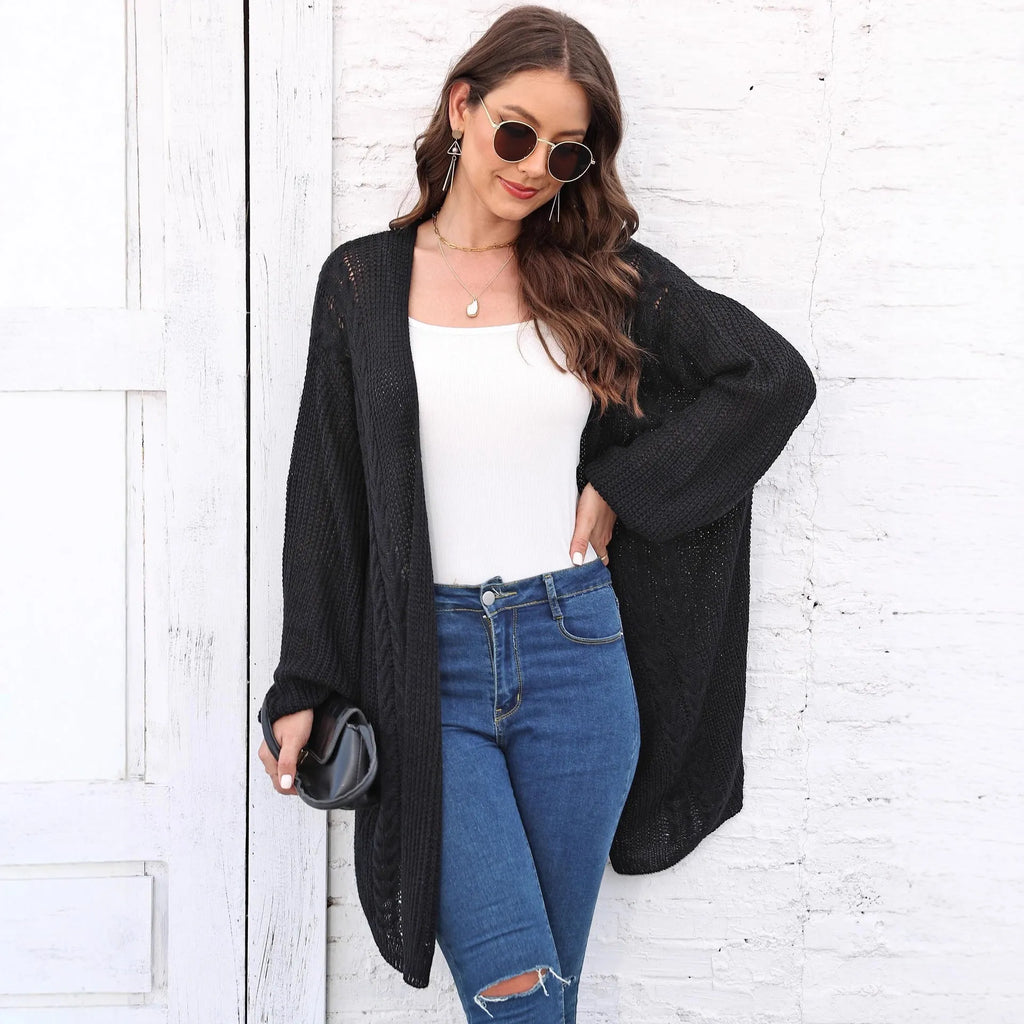 Women's loose casual acrylic sweater coat cardigan in solid colour with free size fit