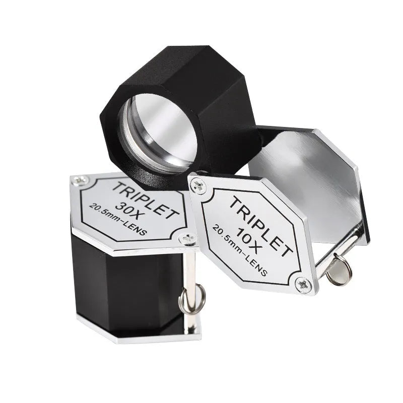 Handheld metal magnifying glass with optical glass lens for jewellery and coin identification