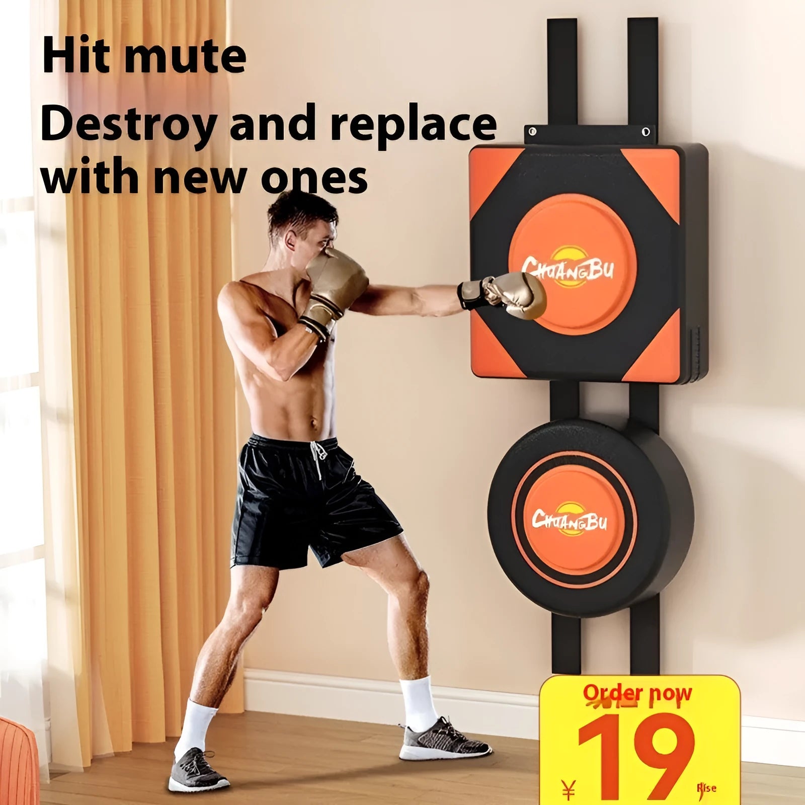 Hanging boxing sandbag wall target set with PU construction in round and square designs