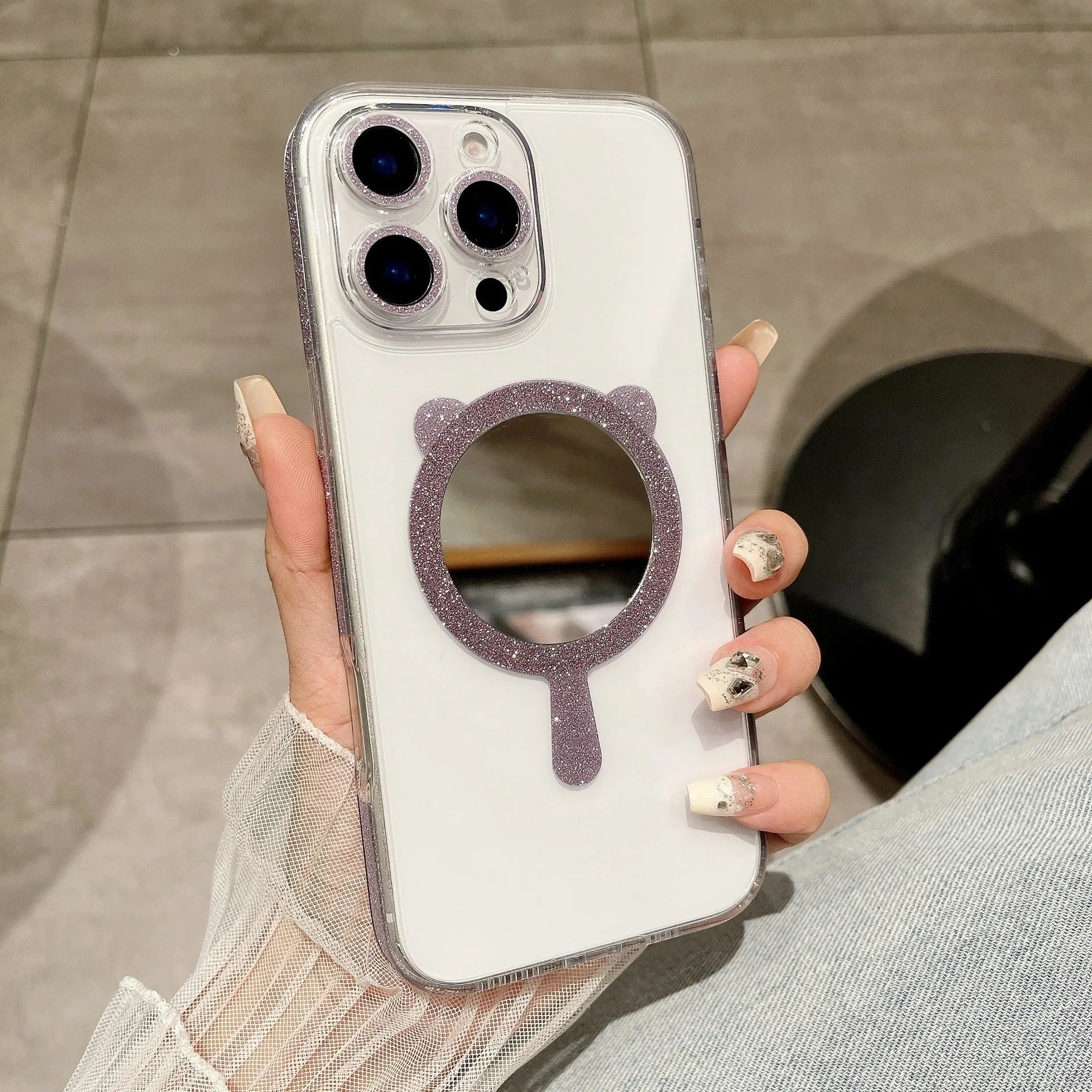 Advanced magnetic suction TPU phone case for iPhone with Star River mirror design in blue colour