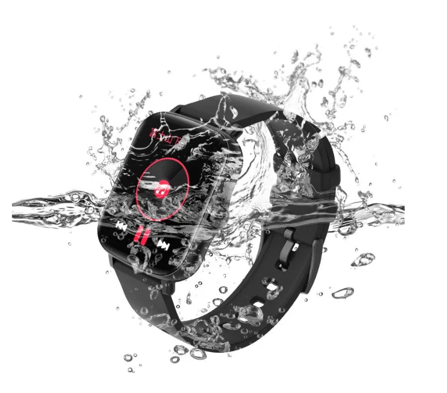 Blue smart sports watch with 1.7-inch touch screen on adjustable strap showing fitness tracking display