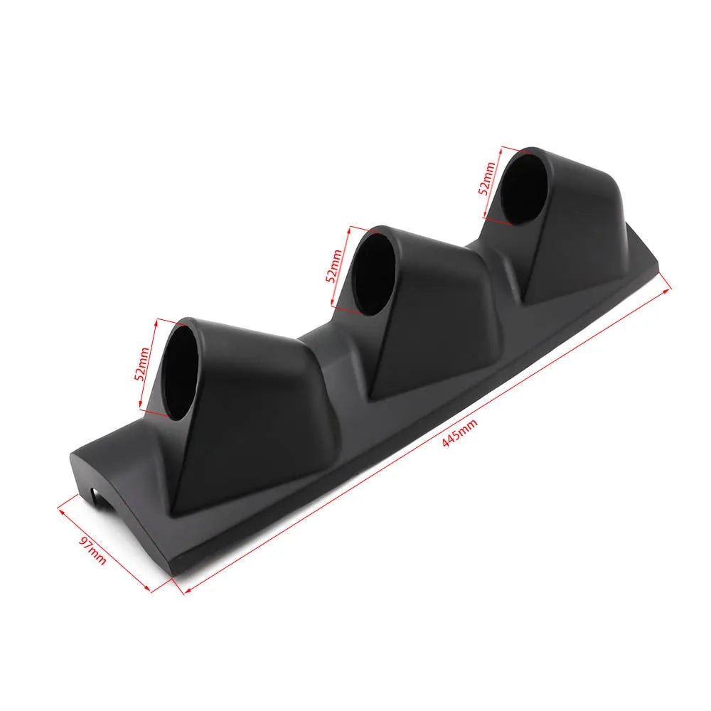 Black universal three-hole 52mm instrument stand for right-hand drive car dashboard mounting.